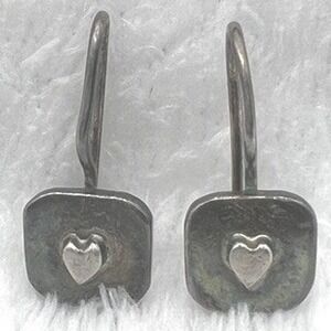 Vintage Sterling Silver Baroni Earrings Heart Embossed Square Hooks 4g 1